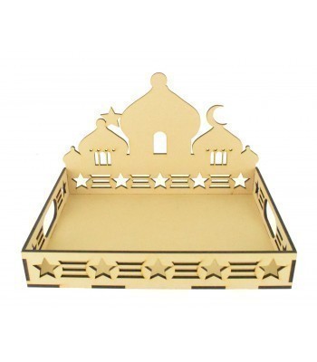 Laser Cut 6mm Ramadan Tray with Temple Design and Star Pattern Sides